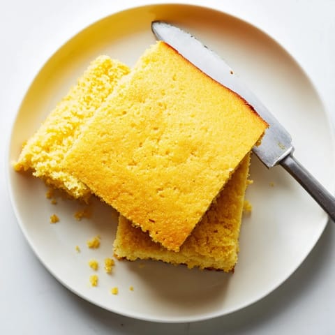 Slice of moist Cornbread on a plate with a pat of melting butter and a side of hearty beef chili for dinner.