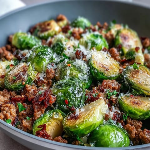 Savory ground turkey and crisp Brussels sprouts combine with garlic and paprika for a vibrant, one-pan weeknight dinner.