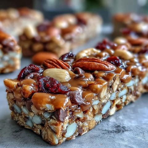No-Bake Granola Energy Bars with oats, nuts, and dried fruit, ready for a healthy snack.