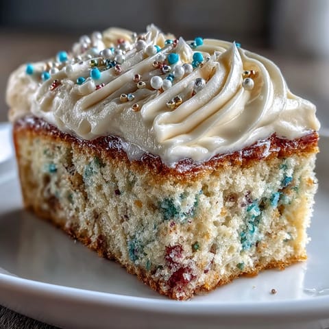 Festive Class of 2026 Confetti Cake with sparkling champagne frosting.