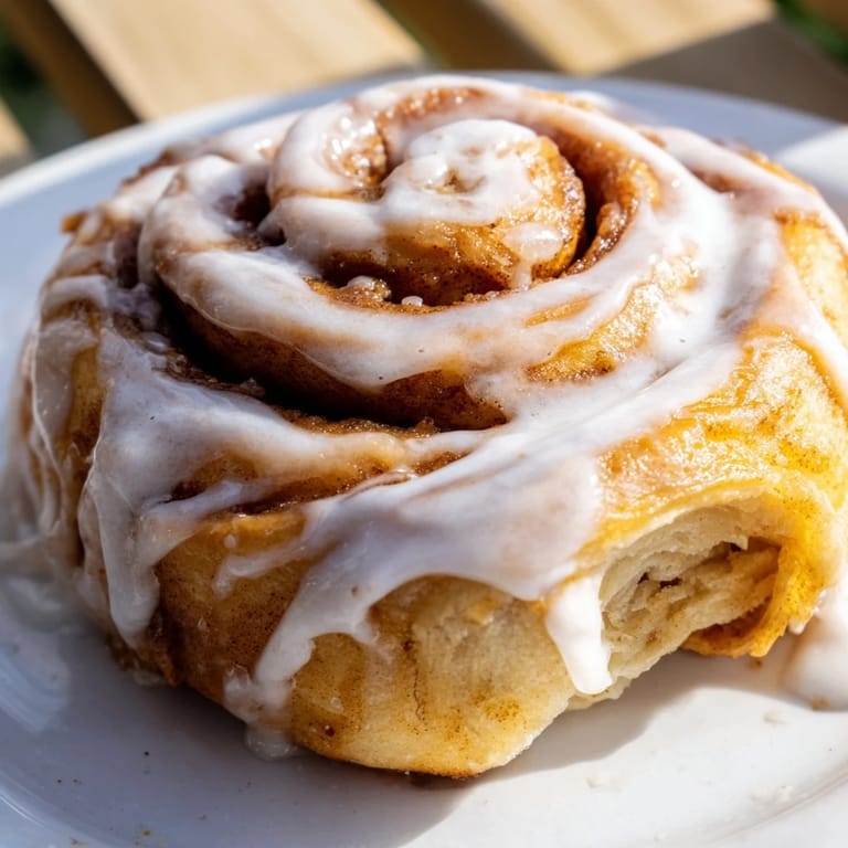 A pan of soft, spiraled Cinnamon Rolls with a thick vanilla glaze dripping down the sides and golden-brown edges.