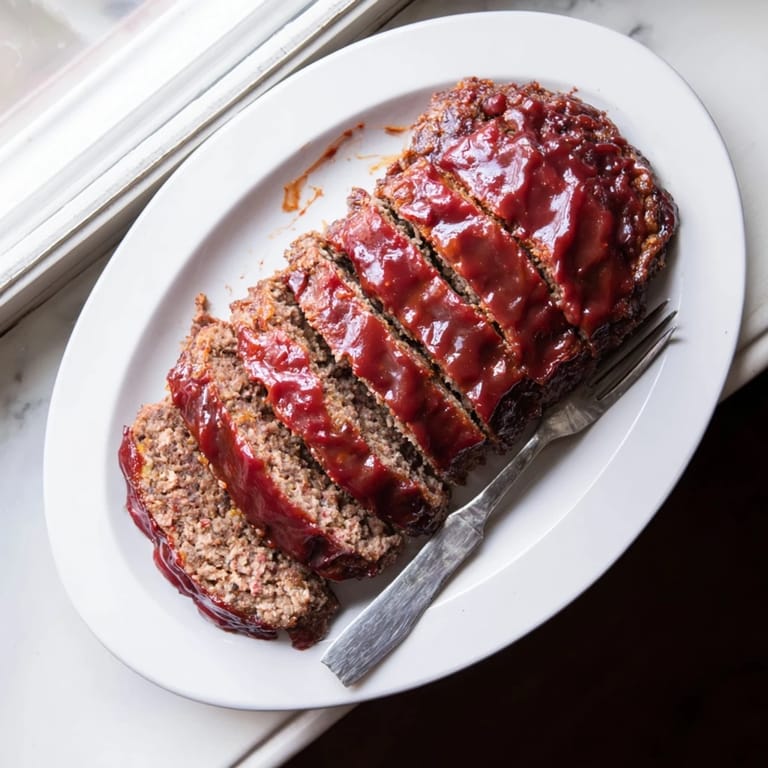 A rustic serving of classic Meatloaf plated with a scoop of mashed potatoes and roasted carrots, perfect for an easy weeknight dinner.