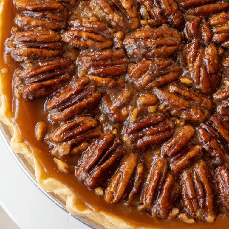 Cooling on a wire rack, this pecan pie pairs perfectly with a scoop of vanilla ice cream.
