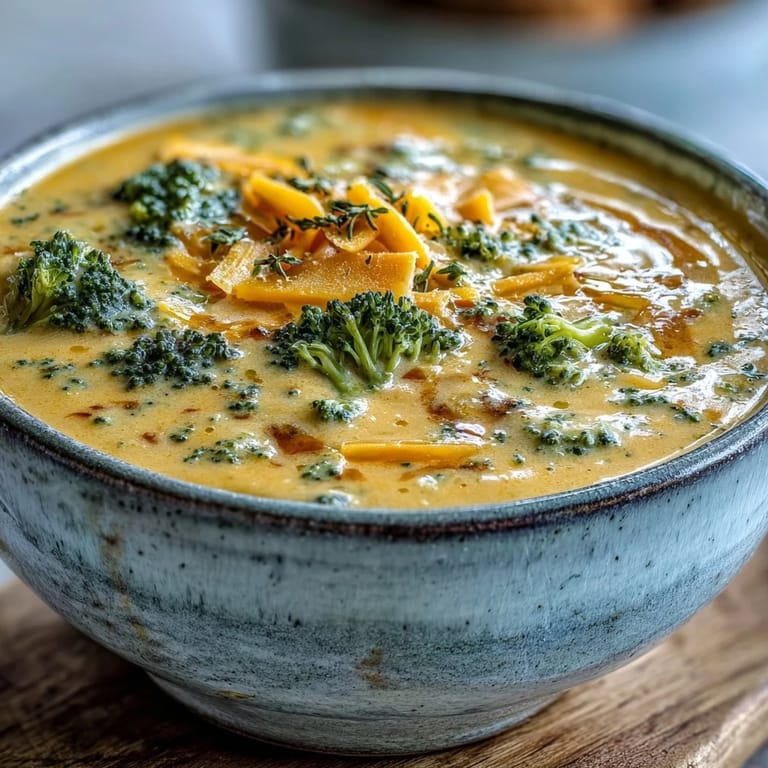 A steaming pot of freshly made Broccoli Cheddar Soup, featuring vibrant green broccoli florets and orange carrots in a creamy broth.