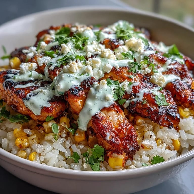 Hearty Street Corn Chicken and Rice Bowls serve tender meat, charred kernels, crumbled cotija, and lime wedges for a zesty finish.