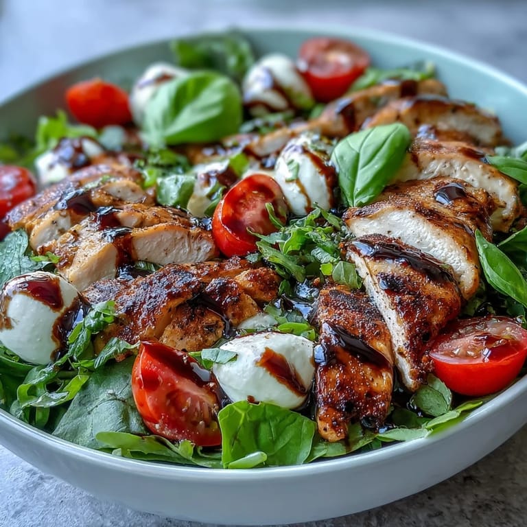 Sliced Caprese Chicken Bowl topped with fresh basil and mixed greens for a vibrant, low-carb meal.