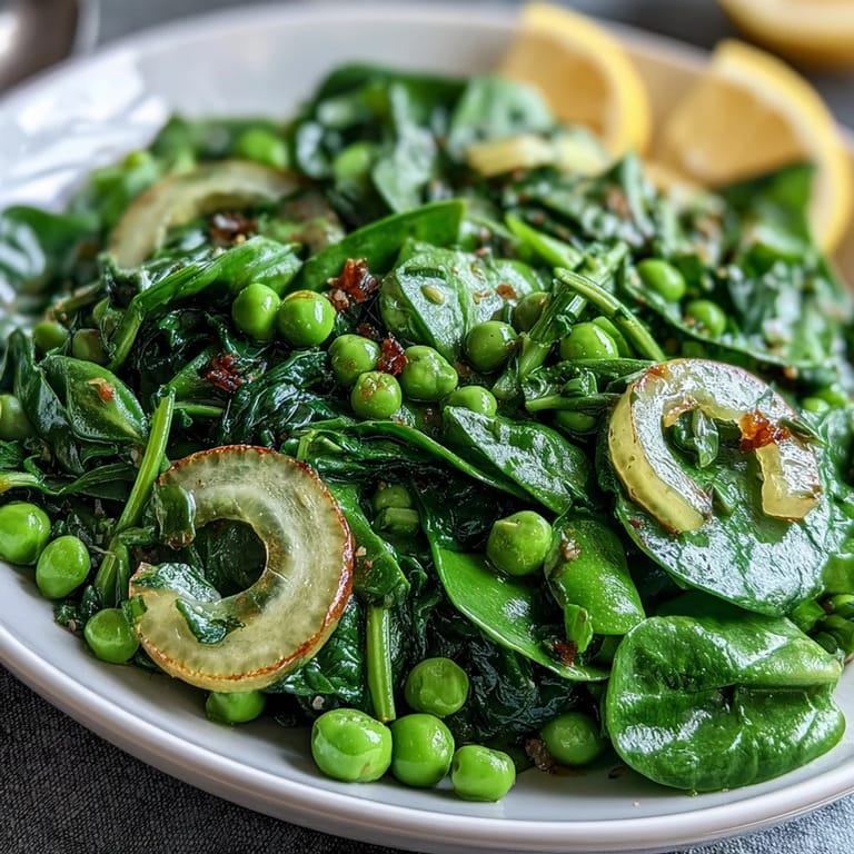 Refreshing spring salad with lemon vinaigrette, radishes, and peas, garnished with chives and optional feta cheese.