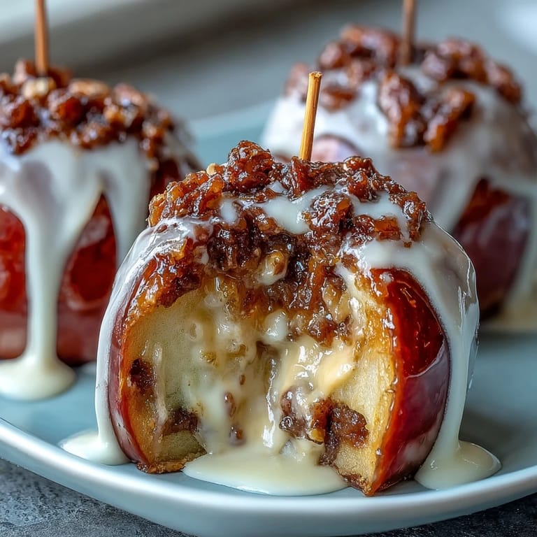 Vibrant red candy-coated apples elegantly drizzled with white chocolate, offering a sweet crunch and nostalgic flavor in every bite.