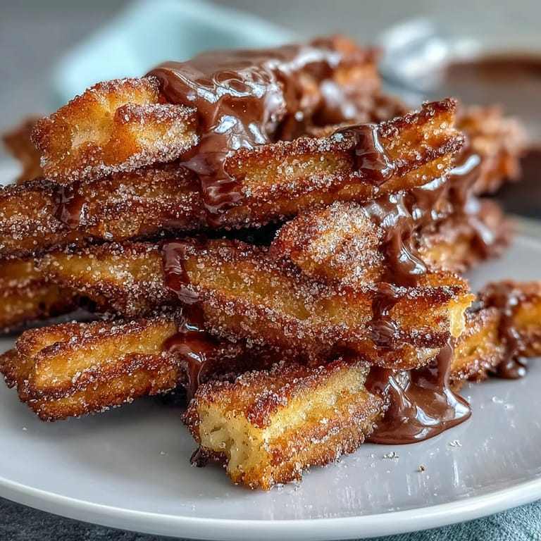Bite-sized churro treats, fried to golden perfection and coated in sweet cinnamon sugar, ready for dipping in silky chocolate sauce.