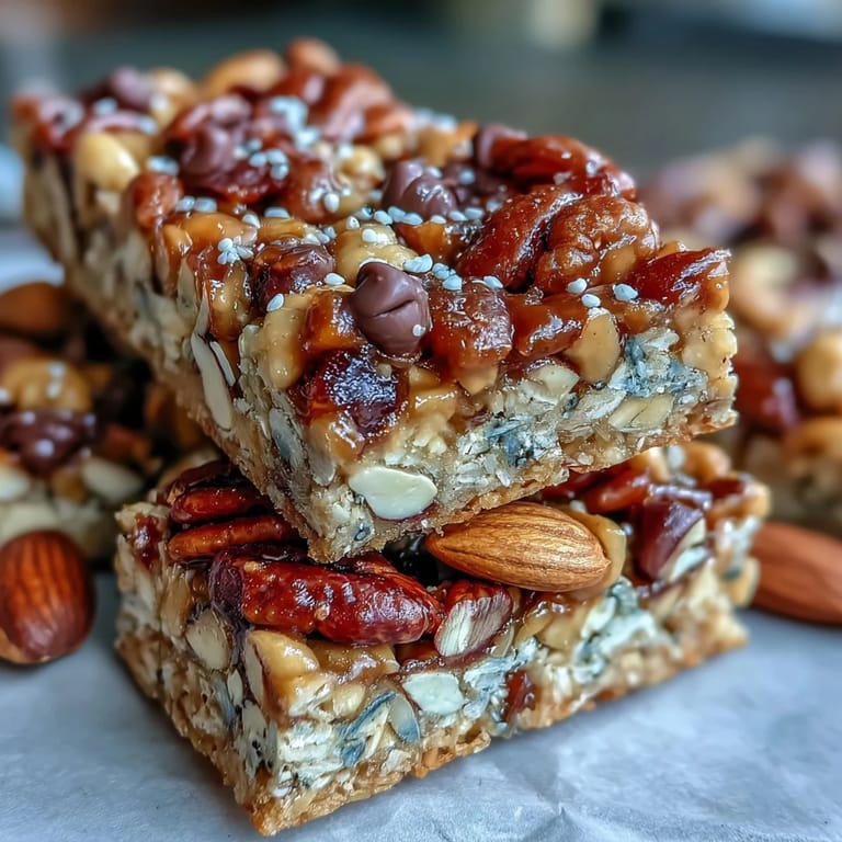 Homemade no-bake granola bars featuring oats, nuts, and dried fruit, perfect for hiking or picnics.