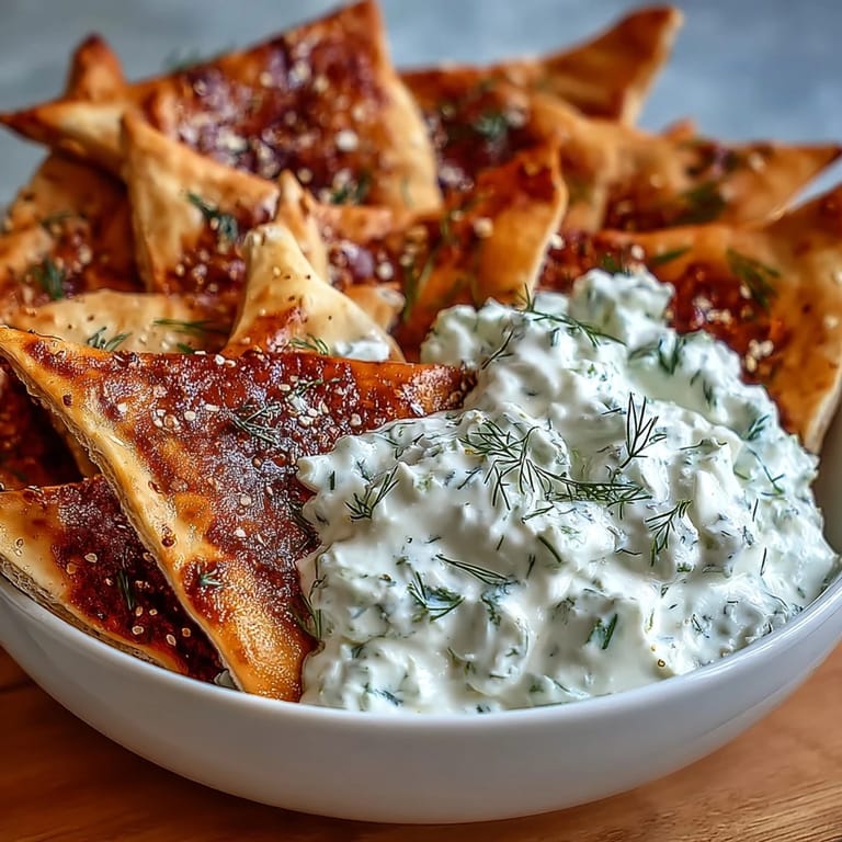 Light and crunchy pita chips with tangy tzatziki — a perfect vegetarian appetizer or beach day treat.