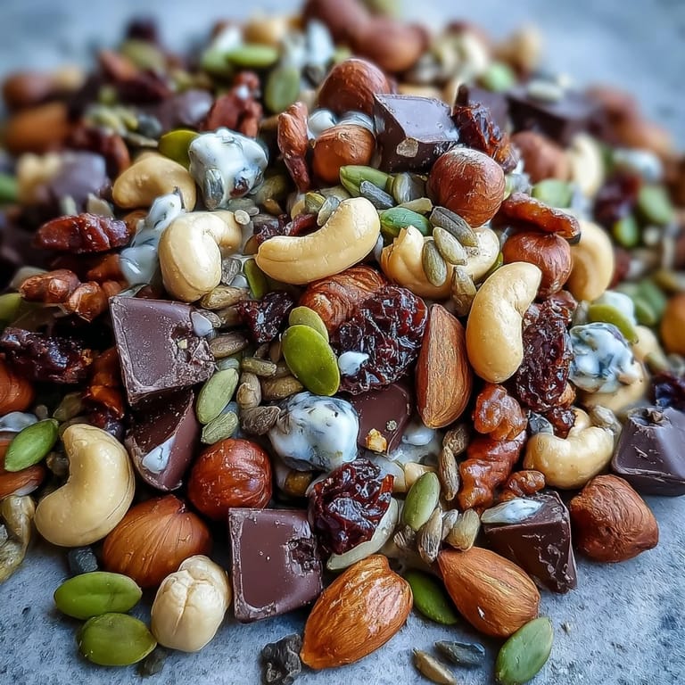 Wholesome Homemade Trail Mix with Dark Chocolate combining roasted nuts, chewy apricots, and rich cocoa chunks for a satisfying energy boost.