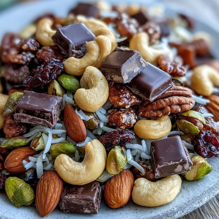 Energy-packed Homemade Trail Mix with Dark Chocolate mixing pumpkin seeds, raisins, and dark chocolate for a nutritious, portable treat.