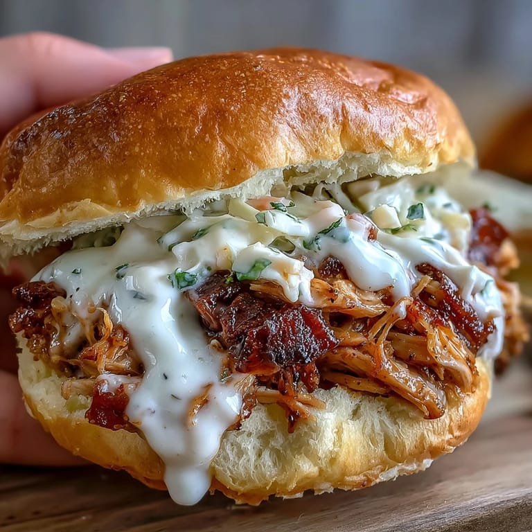 Tender pulled chicken piled on buns, ready for a tangy Alabama sauce.