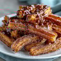 Cinco de Mayo Churro Bites are golden, crispy mini churros tossed in cinnamon sugar and served with a rich chocolate dipping sauce.
