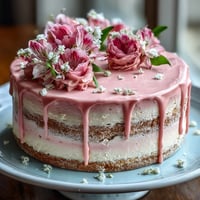 A stunning Mothers Day cake with pink ombre buttercream and delicate edible flowers on top.